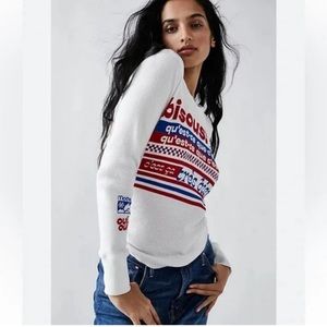NWT Womens Mother Bisous itty Bitty Goodie White Red Blue Thermal Top